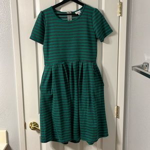 Green:Heather Grey Striped LuLaRoe Amelia Dress